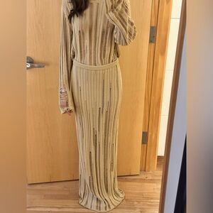 Aya Muse Sheer Long Sleeve Knit Top Beige